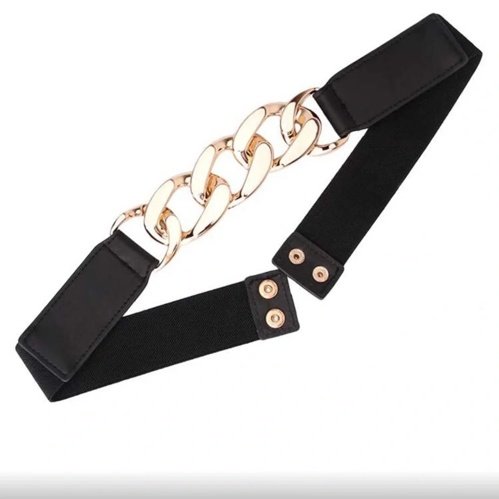 Luxe Black and Gold Vegan Leather Chain Snap Button Belt
